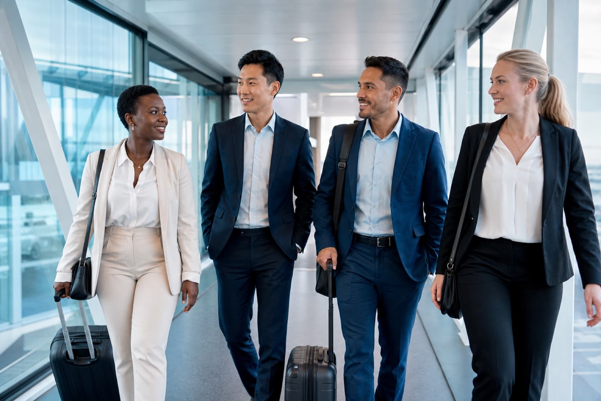 Diverse professionals connecting across continents