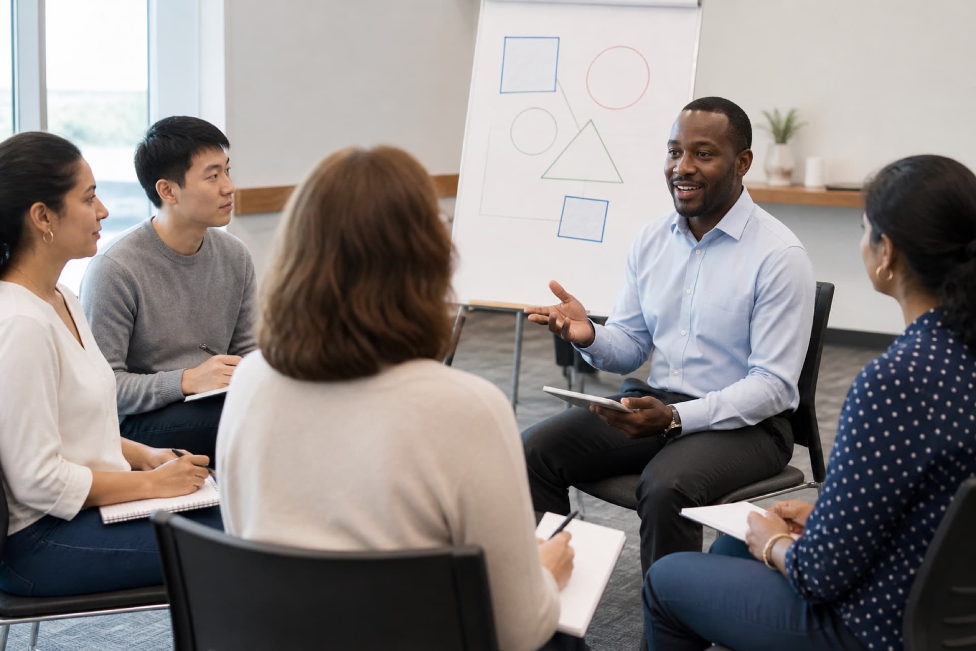 Diverse professionals in an educational consulting and training session