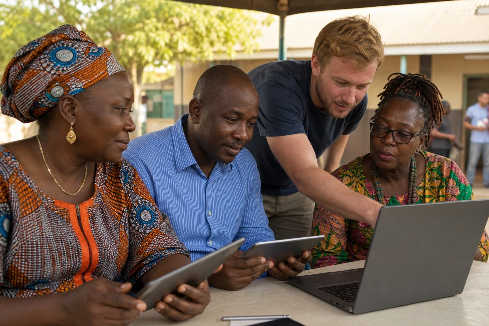 Diverse community leaders and tech volunteers in digital inclusion work